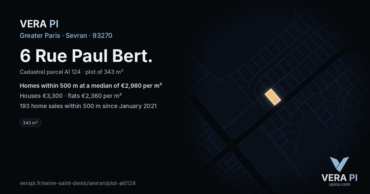 6 Rue Paul Bert, Sevran at night – the plot lit, the parcels around coloured by the prices near them