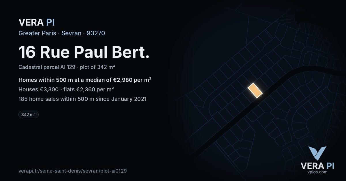 16 Rue Paul Bert, Sevran at night – the plot lit, the parcels around coloured by the prices near them