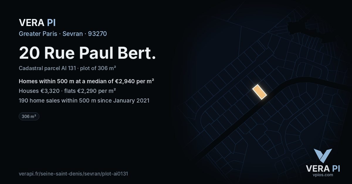 20 Rue Paul Bert, Sevran at night – the plot lit, the parcels around coloured by the prices near them