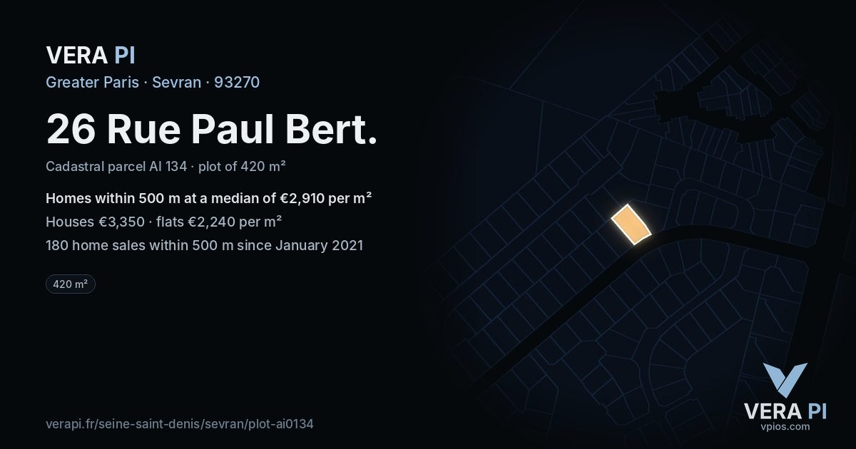 26 Rue Paul Bert, Sevran at night – the plot lit, the parcels around coloured by the prices near them