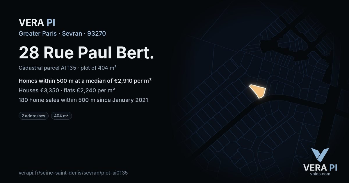 28 Rue Paul Bert, Sevran at night – the plot lit, the parcels around coloured by the prices near them