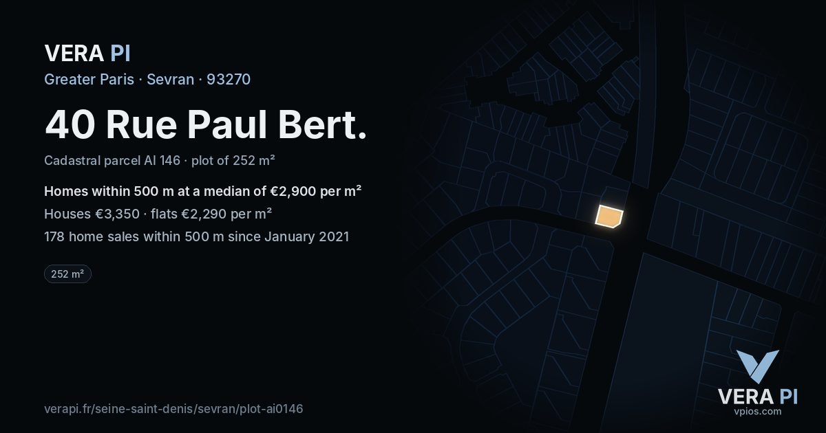 40 Rue Paul Bert, Sevran at night – the plot lit, the parcels around coloured by the prices near them