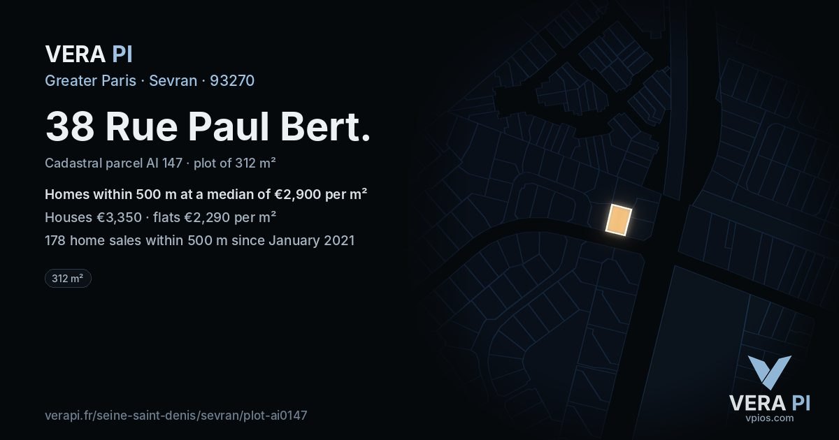 38 Rue Paul Bert, Sevran at night – the plot lit, the parcels around coloured by the prices near them