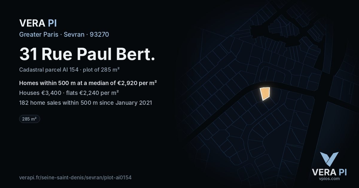 31 Rue Paul Bert, Sevran at night – the plot lit, the parcels around coloured by the prices near them