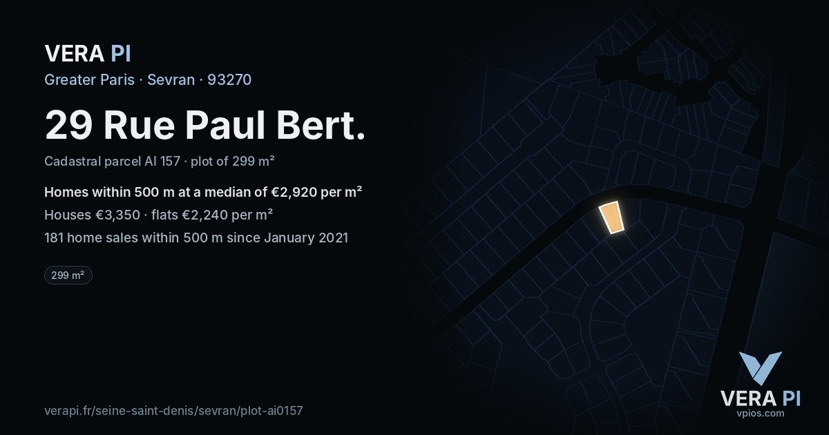 29 Rue Paul Bert, Sevran at night – the plot lit, the parcels around coloured by the prices near them