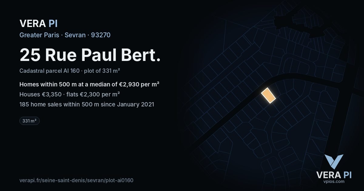 25 Rue Paul Bert, Sevran at night – the plot lit, the parcels around coloured by the prices near them