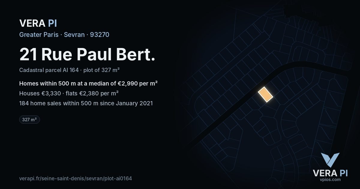 21 Rue Paul Bert, Sevran at night – the plot lit, the parcels around coloured by the prices near them