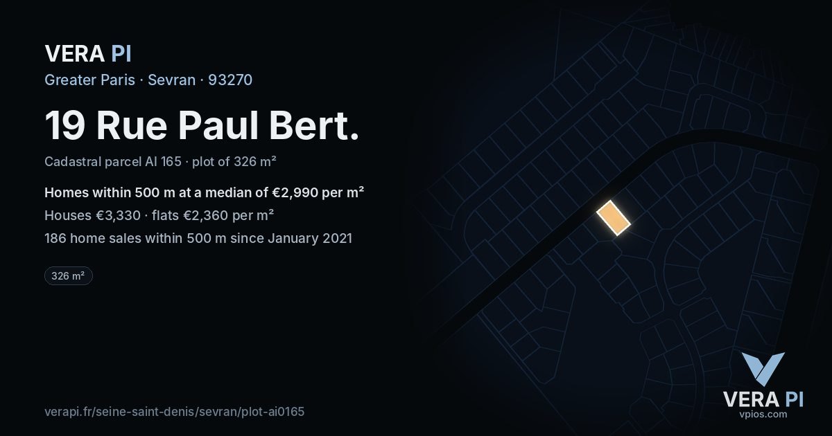 19 Rue Paul Bert, Sevran at night – the plot lit, the parcels around coloured by the prices near them