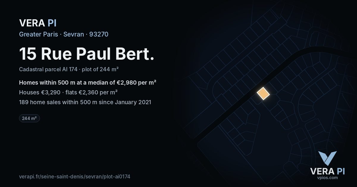 15 Rue Paul Bert, Sevran at night – the plot lit, the parcels around coloured by the prices near them