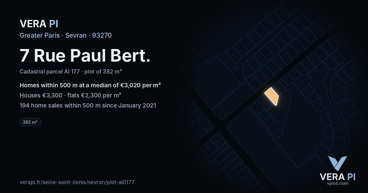 7 Rue Paul Bert, Sevran at night – the plot lit, the parcels around coloured by the prices near them