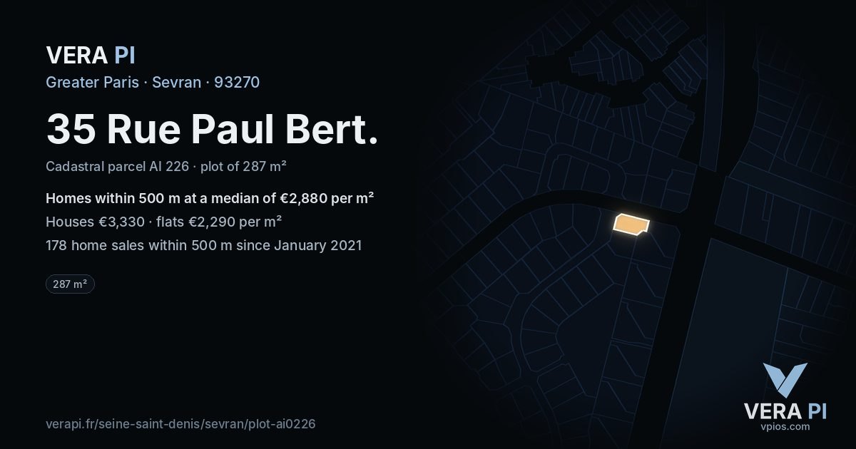 35 Rue Paul Bert, Sevran at night – the plot lit, the parcels around coloured by the prices near them