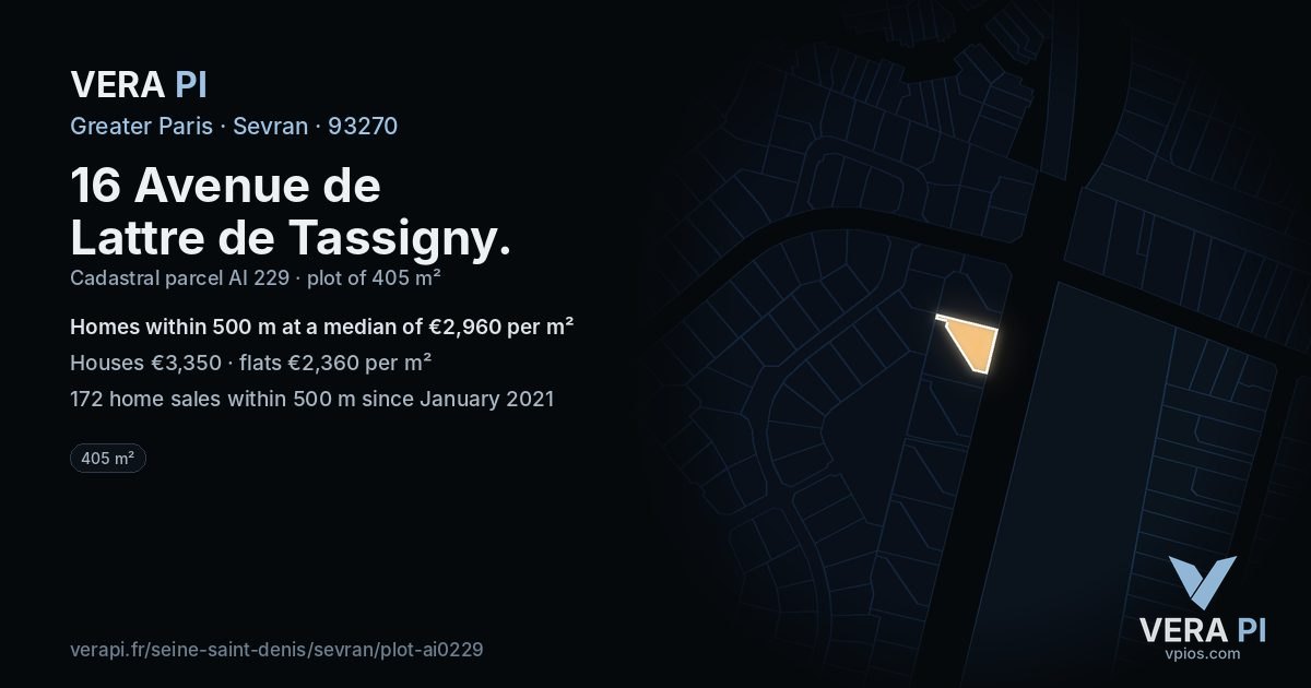 16 Avenue de Lattre de Tassigny, Sevran at night – the plot lit, the parcels around coloured by the prices near them