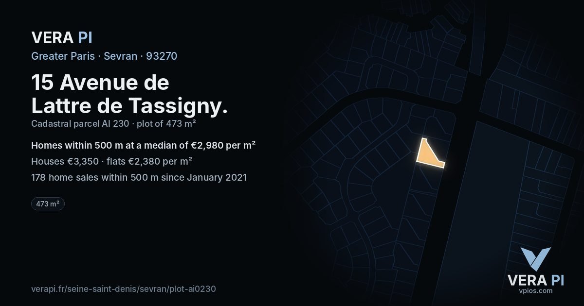 15 Avenue de Lattre de Tassigny, Sevran at night – the plot lit, the parcels around coloured by the prices near them