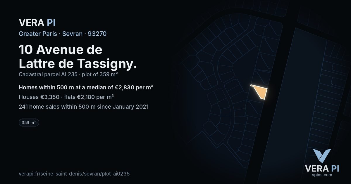 10 Avenue de Lattre de Tassigny, Sevran at night – the plot lit, the parcels around coloured by the prices near them