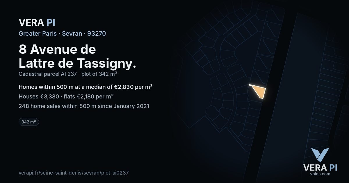 8 Avenue de Lattre de Tassigny, Sevran at night – the plot lit, the parcels around coloured by the prices near them