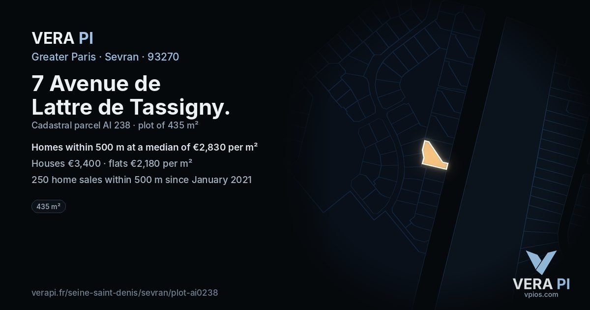 7 Avenue de Lattre de Tassigny, Sevran at night – the plot lit, the parcels around coloured by the prices near them