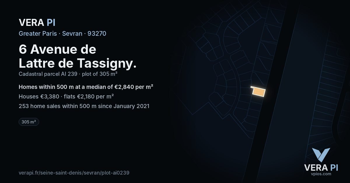 6 Avenue de Lattre de Tassigny, Sevran at night – the plot lit, the parcels around coloured by the prices near them