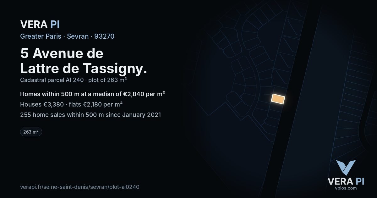 5 Avenue de Lattre de Tassigny, Sevran at night – the plot lit, the parcels around coloured by the prices near them