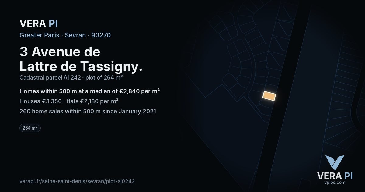 3 Avenue de Lattre de Tassigny, Sevran at night – the plot lit, the parcels around coloured by the prices near them