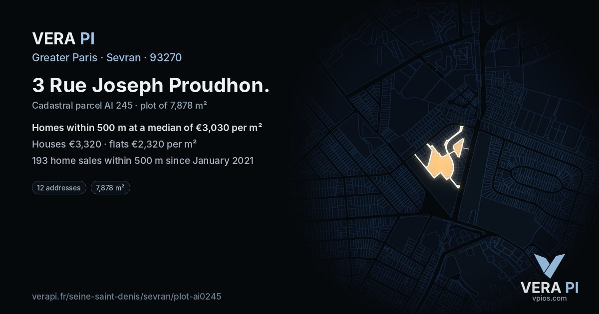 3 Rue Joseph Proudhon, Sevran at night – the plot lit, the parcels around coloured by the prices near them