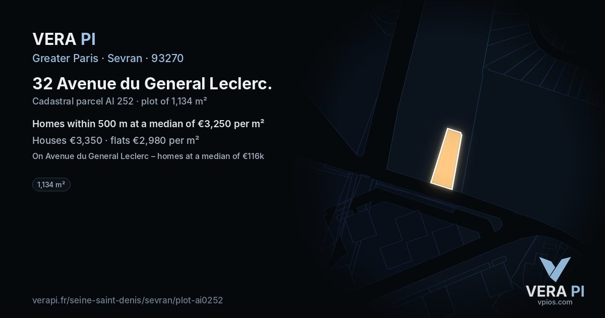 32 Avenue du General Leclerc, Sevran at night – the plot lit, the parcels around coloured by the prices near them