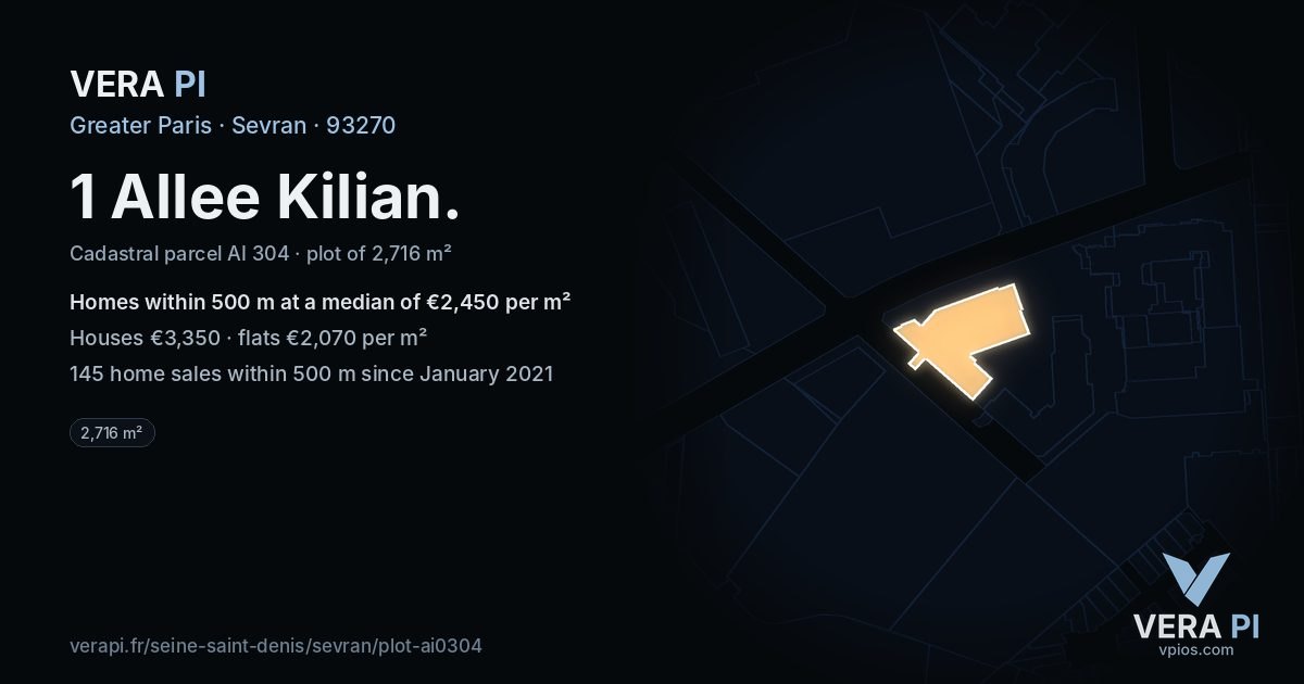 1 Allee Kilian, Sevran at night – the plot lit, the parcels around coloured by the prices near them