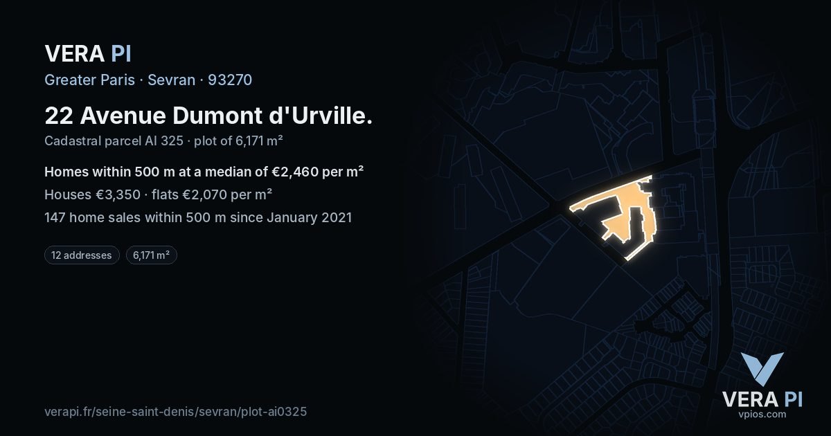 22 Avenue Dumont d'Urville, Sevran at night – the plot lit, the parcels around coloured by the prices near them