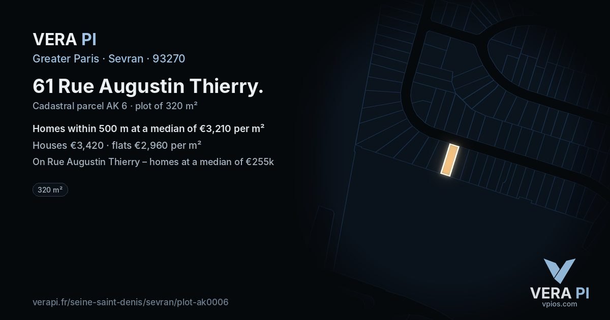 61 Rue Augustin Thierry, Sevran at night – the plot lit, the parcels around coloured by the prices near them