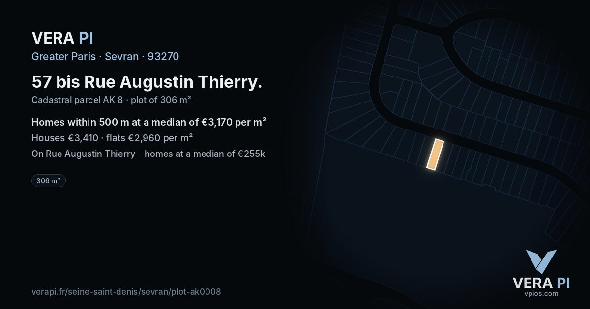 57 bis Rue Augustin Thierry, Sevran at night – the plot lit, the parcels around coloured by the prices near them