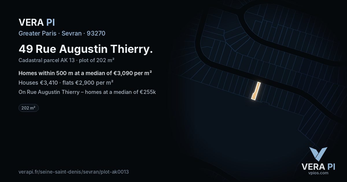49 Rue Augustin Thierry, Sevran at night – the plot lit, the parcels around coloured by the prices near them