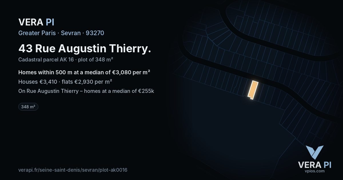 43 Rue Augustin Thierry, Sevran at night – the plot lit, the parcels around coloured by the prices near them