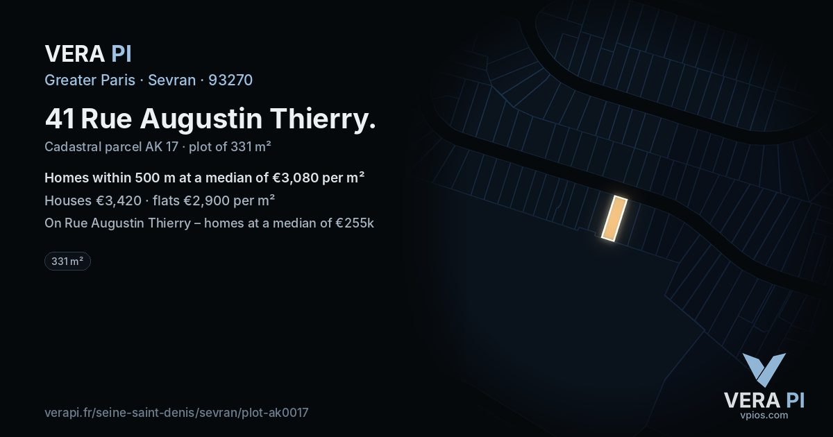 41 Rue Augustin Thierry, Sevran at night – the plot lit, the parcels around coloured by the prices near them