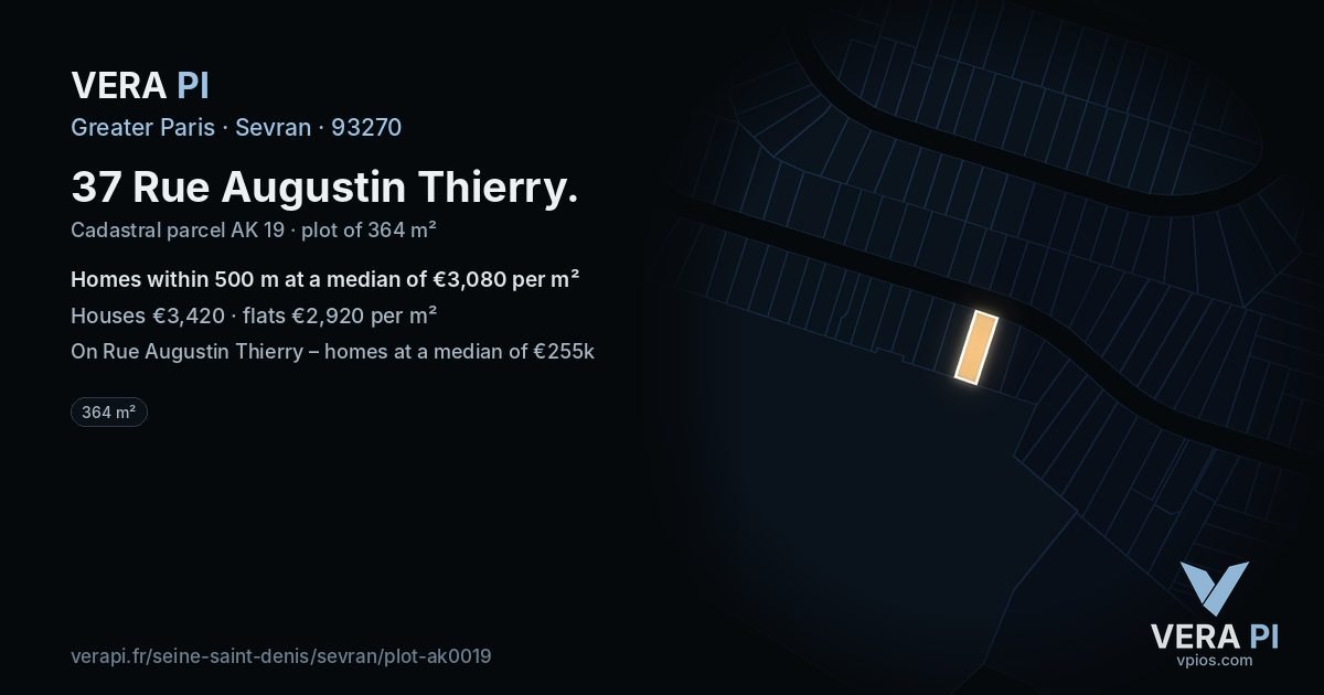 37 Rue Augustin Thierry, Sevran at night – the plot lit, the parcels around coloured by the prices near them