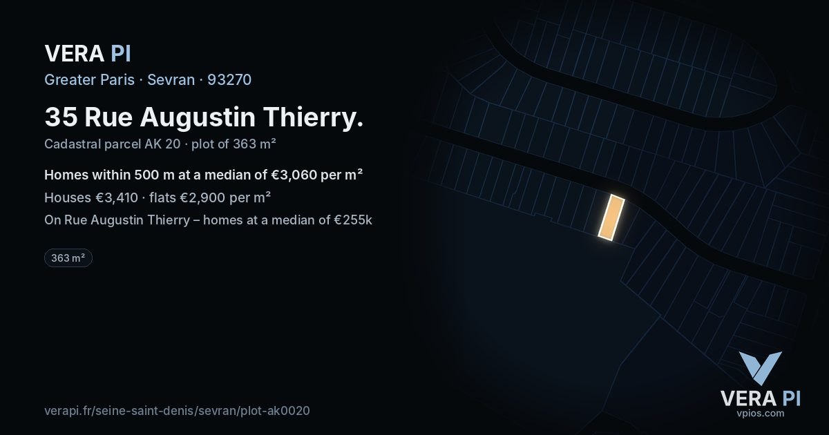 35 Rue Augustin Thierry, Sevran at night – the plot lit, the parcels around coloured by the prices near them