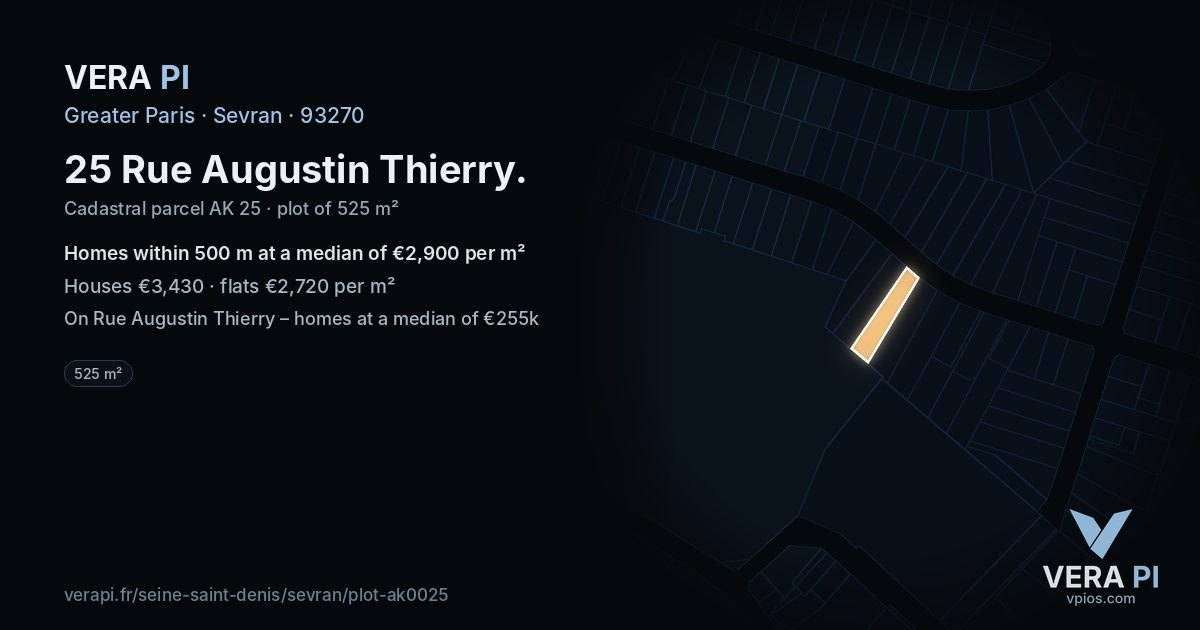25 Rue Augustin Thierry, Sevran at night – the plot lit, the parcels around coloured by the prices near them