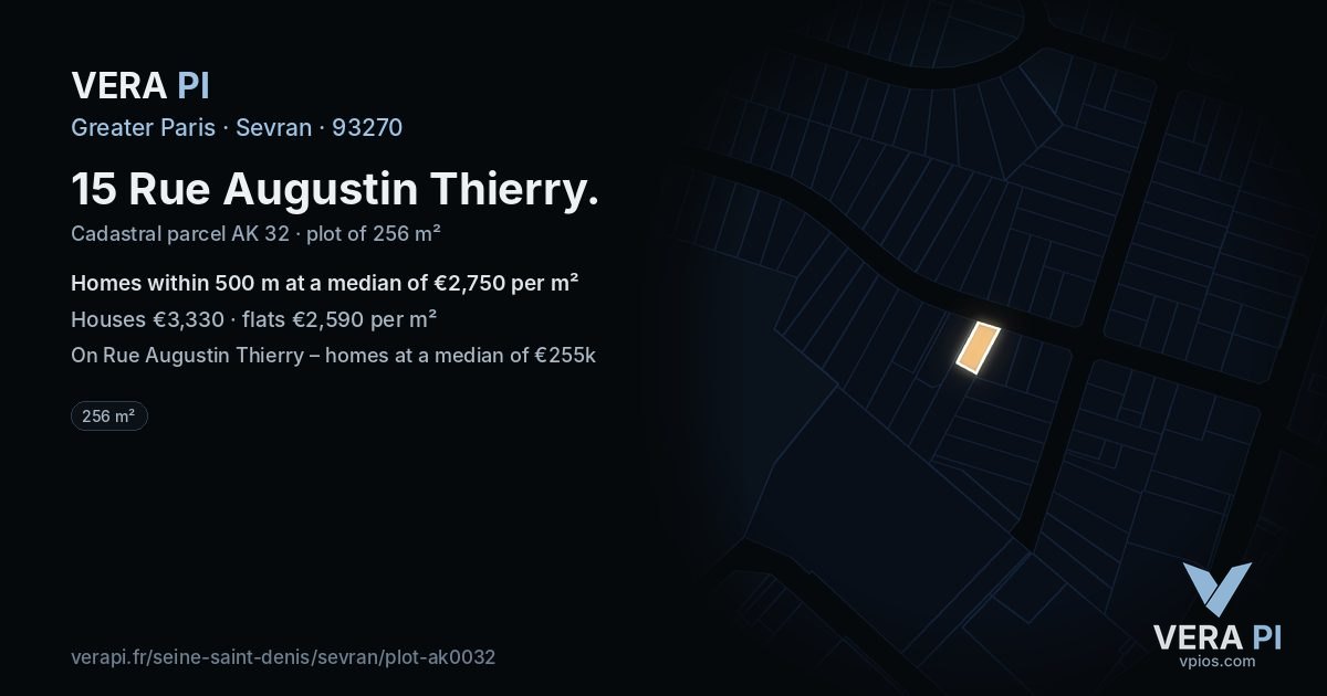 15 Rue Augustin Thierry, Sevran at night – the plot lit, the parcels around coloured by the prices near them