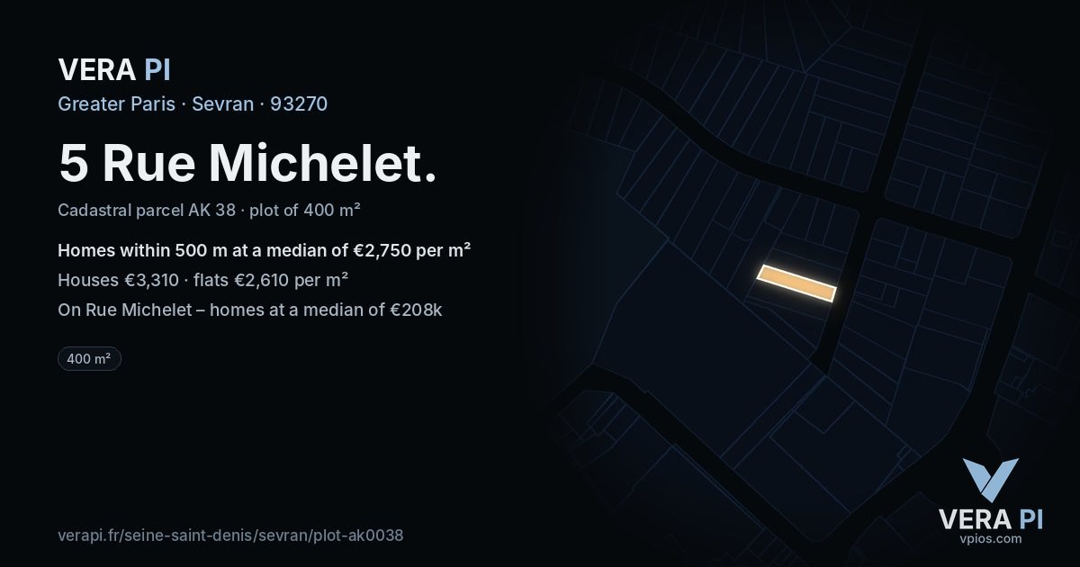 5 Rue Michelet, Sevran at night – the plot lit, the parcels around coloured by the prices near them