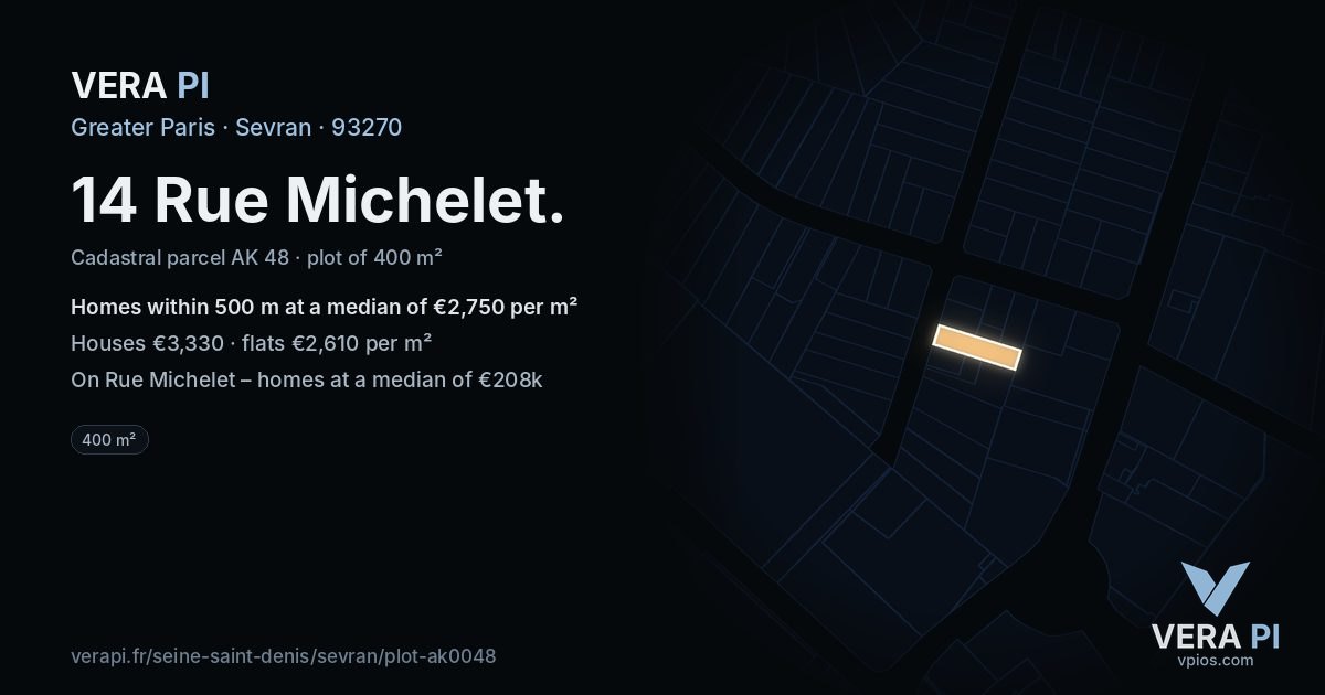 14 Rue Michelet, Sevran at night – the plot lit, the parcels around coloured by the prices near them