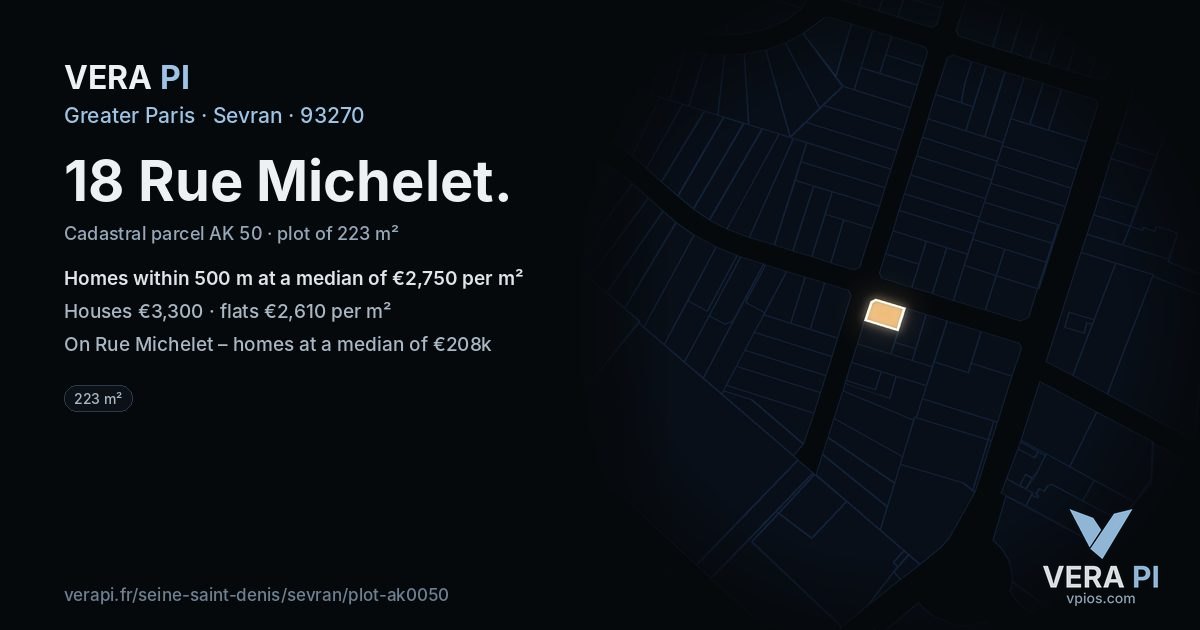 18 Rue Michelet, Sevran at night – the plot lit, the parcels around coloured by the prices near them