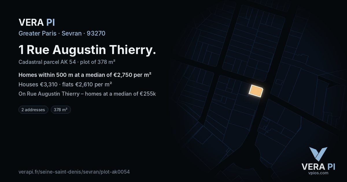 1 Rue Augustin Thierry, Sevran at night – the plot lit, the parcels around coloured by the prices near them