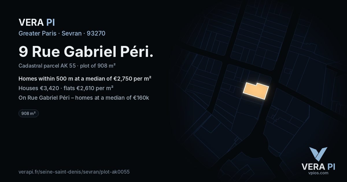 9 Rue Gabriel Péri, Sevran at night – the plot lit, the parcels around coloured by the prices near them