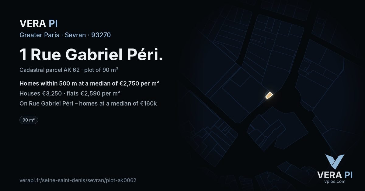 1 Rue Gabriel Péri, Sevran at night – the plot lit, the parcels around coloured by the prices near them