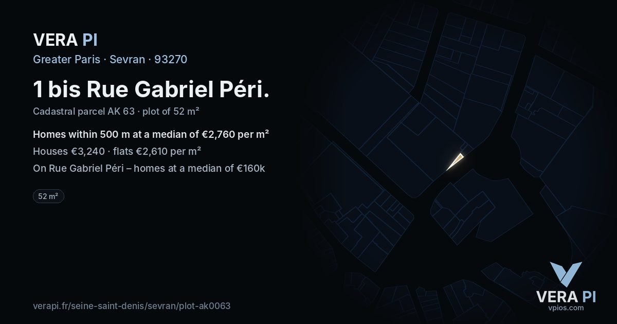 1 bis Rue Gabriel Péri, Sevran at night – the plot lit, the parcels around coloured by the prices near them