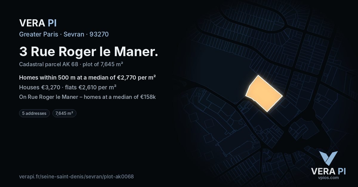 3 Rue Roger le Maner, Sevran at night – the plot lit, the parcels around coloured by the prices near them