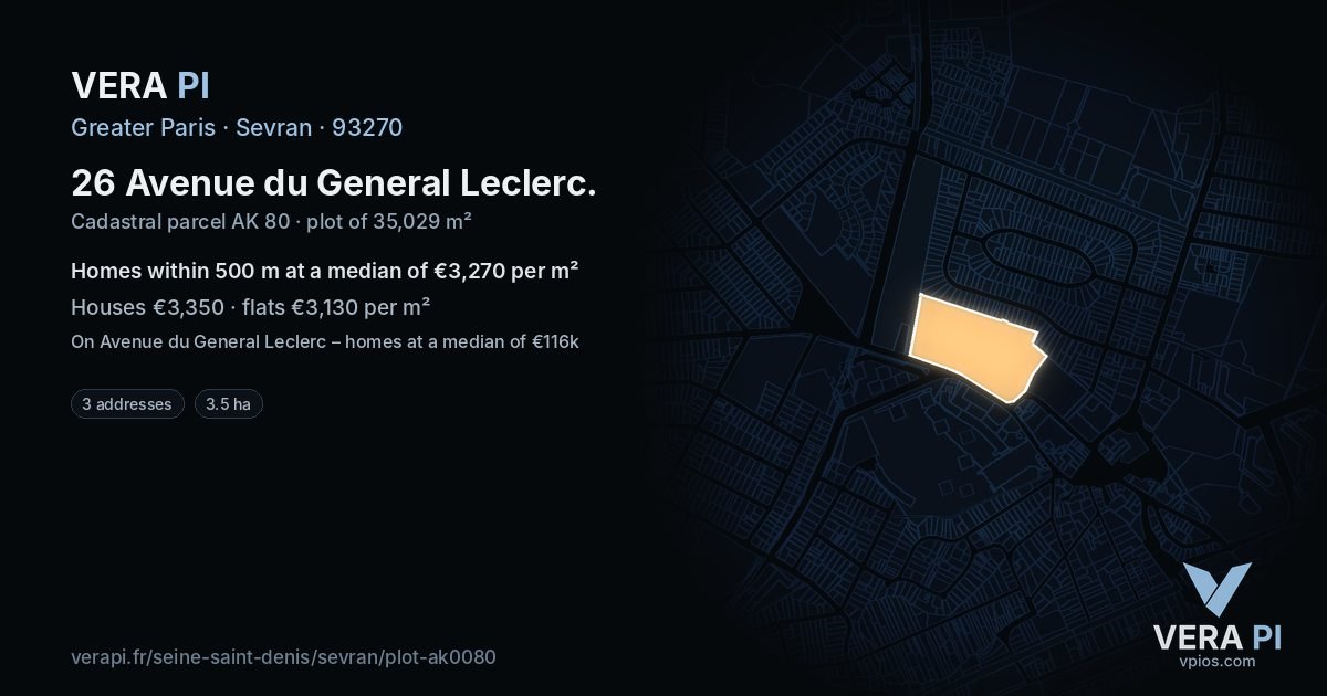 26 Avenue du General Leclerc, Sevran at night – the plot lit, the parcels around coloured by the prices near them