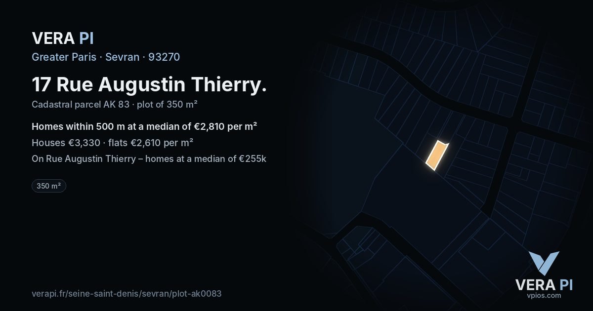 17 Rue Augustin Thierry, Sevran at night – the plot lit, the parcels around coloured by the prices near them