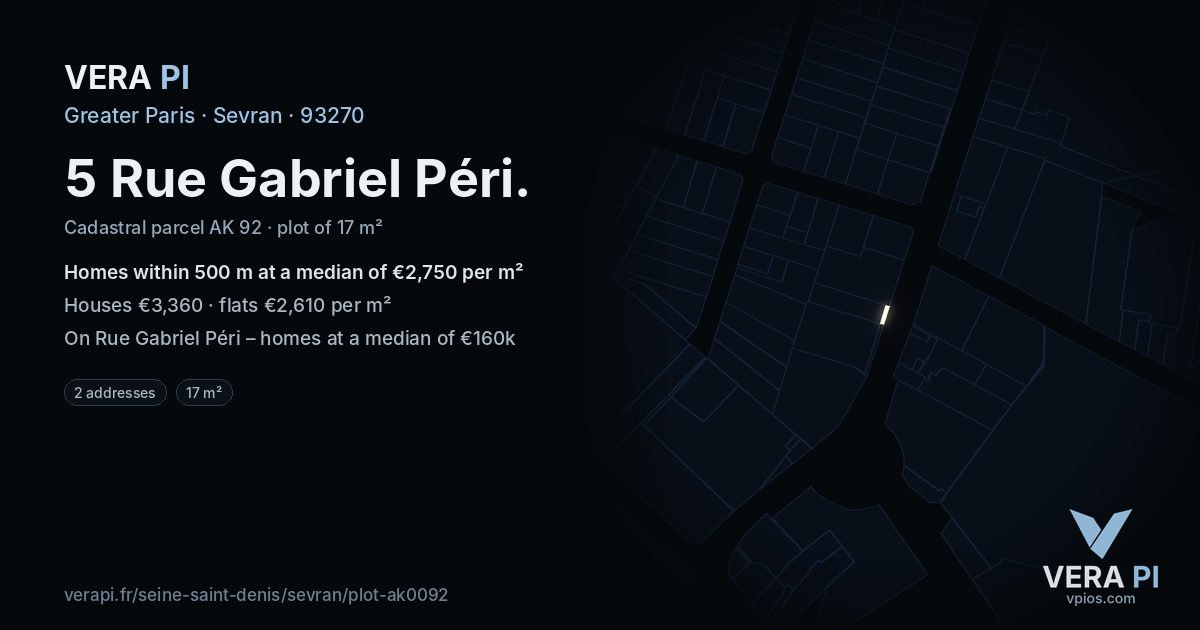5 Rue Gabriel Péri, Sevran at night – the plot lit, the parcels around coloured by the prices near them