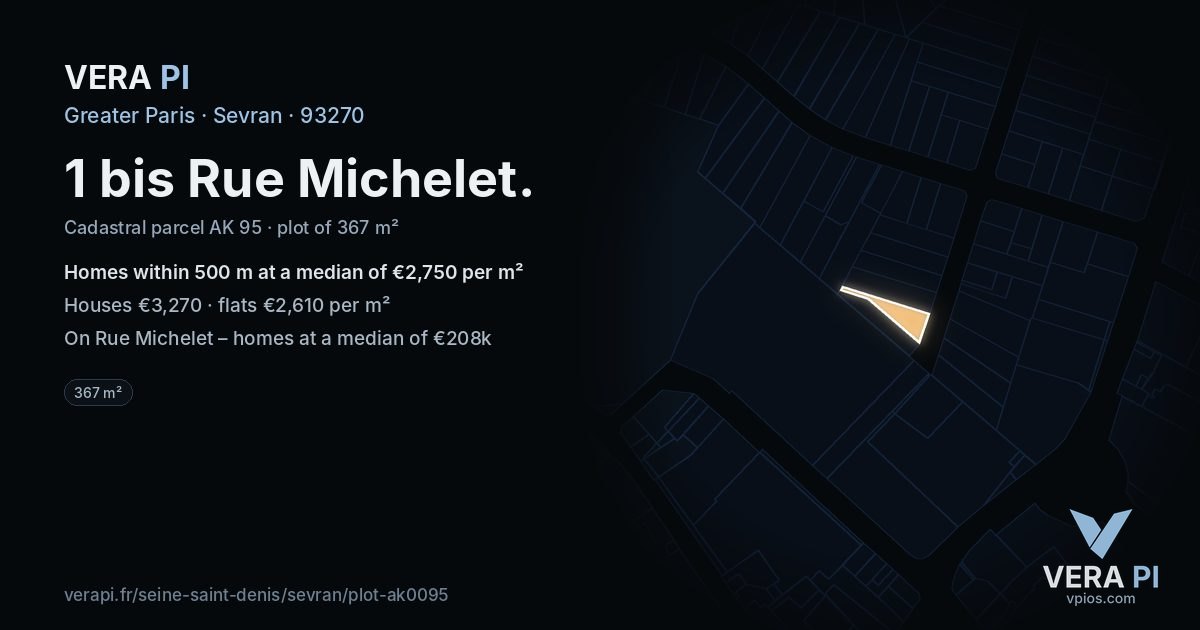 1 bis Rue Michelet, Sevran at night – the plot lit, the parcels around coloured by the prices near them