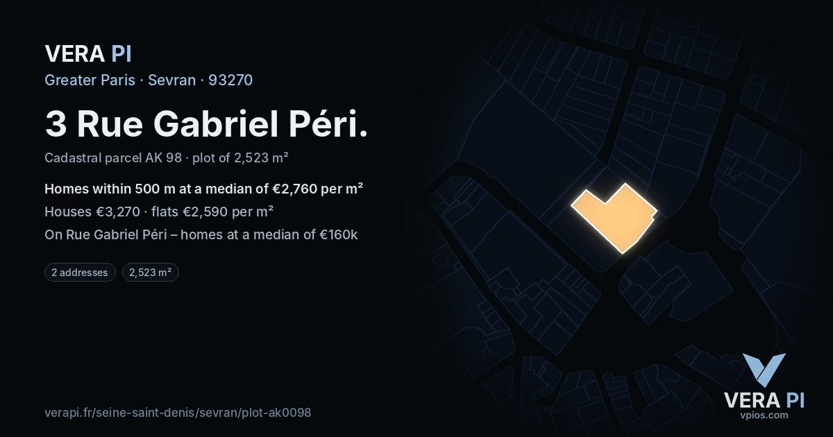 3 Rue Gabriel Péri, Sevran at night – the plot lit, the parcels around coloured by the prices near them