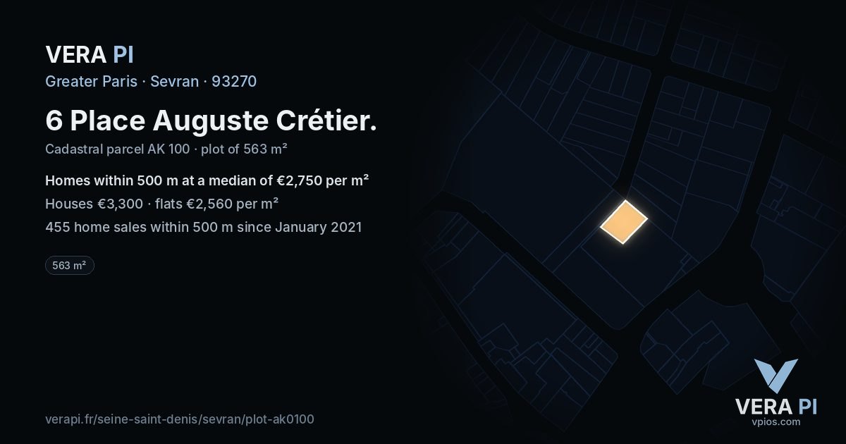 6 Place Auguste Crétier, Sevran at night – the plot lit, the parcels around coloured by the prices near them